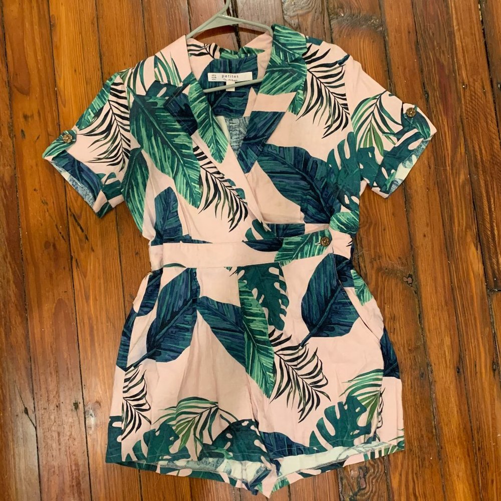ASOS Tropical Print Pink Romper (Size 8 - Petite)